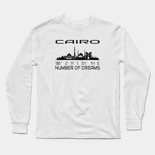 Cairo Skyline Gps Coordinates Egypt Long Sleeve T-Shirt